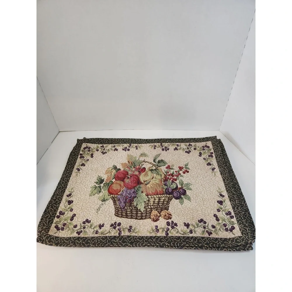 Vtg Tapestry Placemats Set of 6 Fruit Basket Harvest Autumn Cottagecore